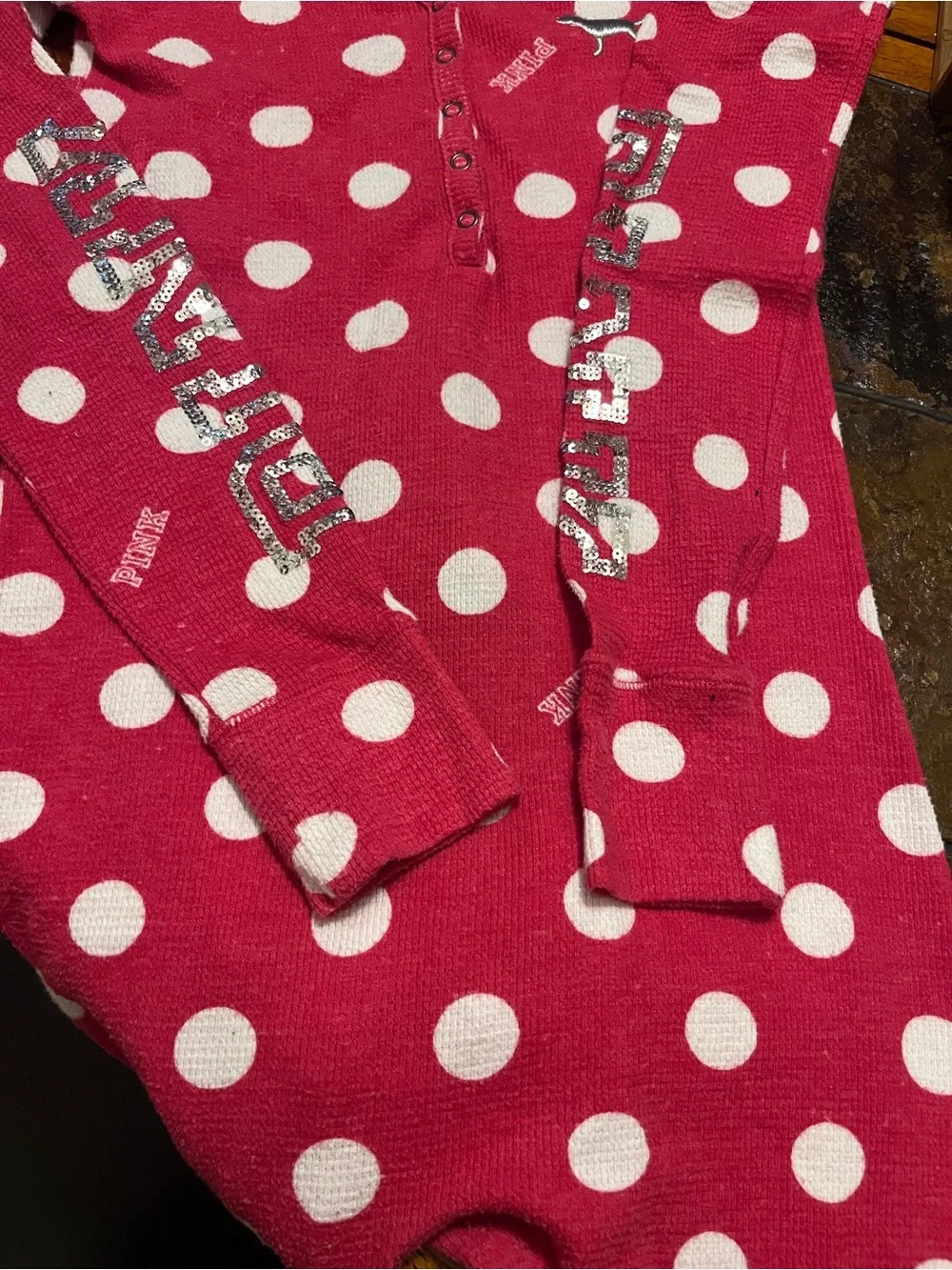Pink Red Polka Dot Cat Jumpsuit with Silver Cat Embroidery - size S/P